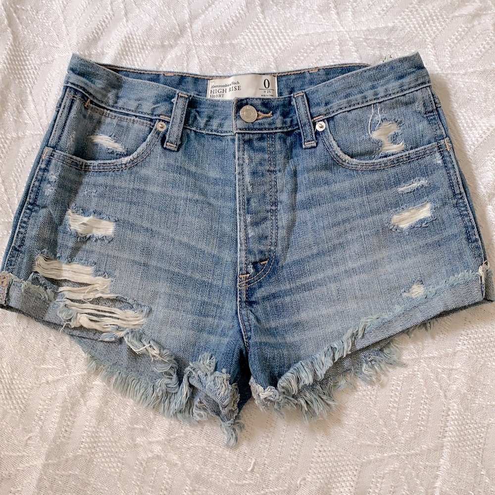 Distressed denim shorts